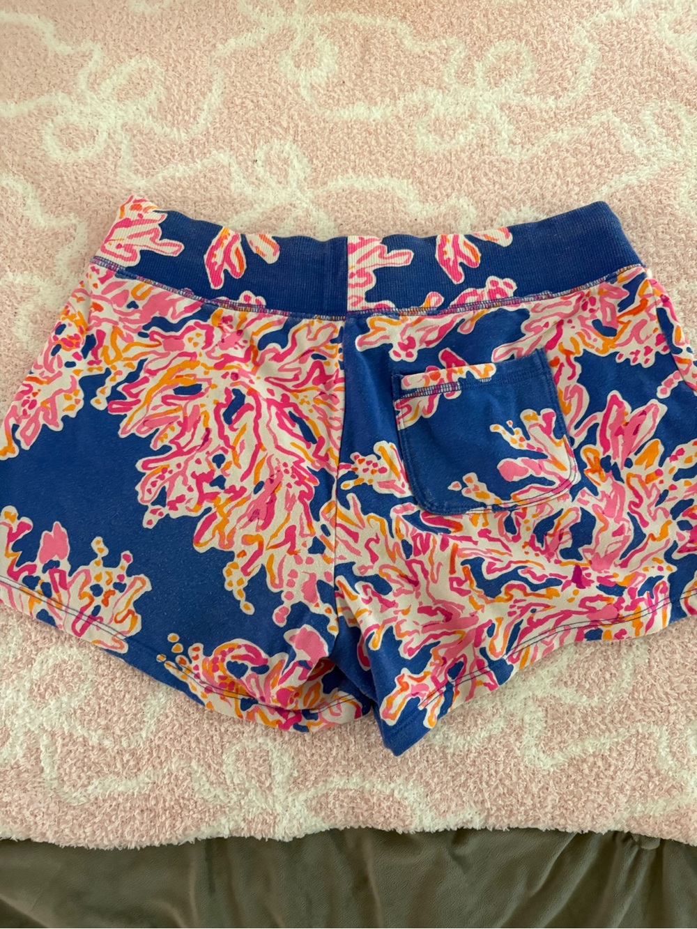 Lilly Pulitzer Navy Shorts with Pink and Orange Tropical Print - Picture 2 of 3